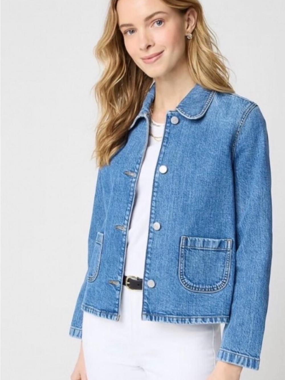 Classic Light Blue Denim Jacket - Women's Casual Workwear